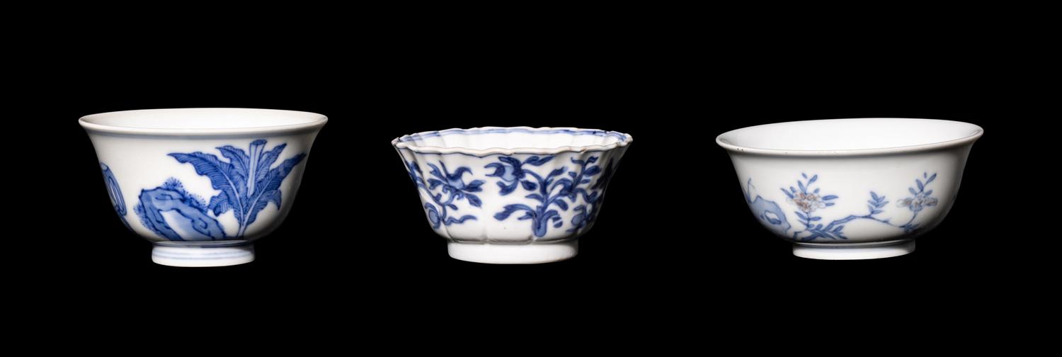 Three Chinese Blue and White Porcelain Cups