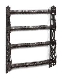 A Pair of Chinese Chippendale Pierced Mahogany Hanging Shelves