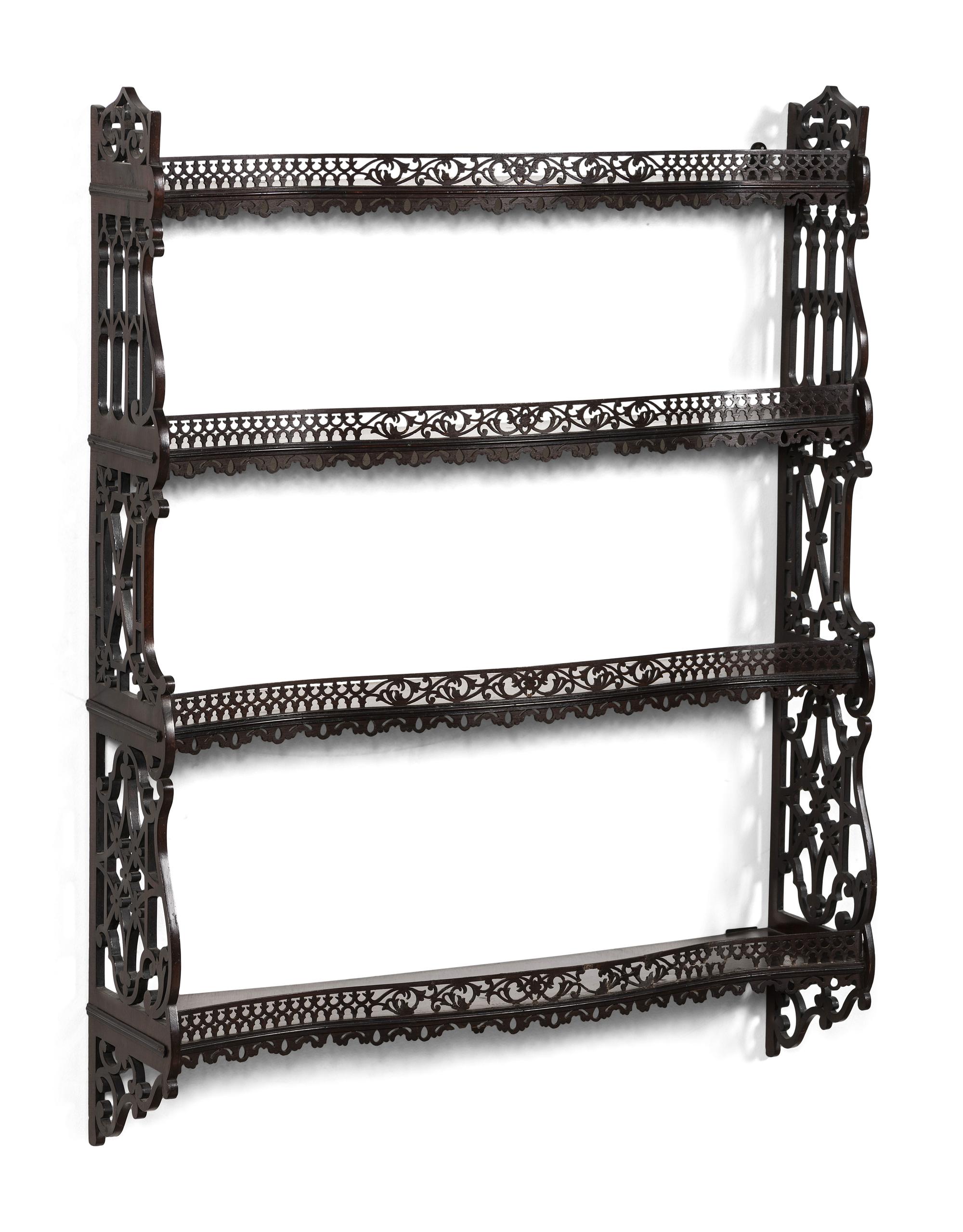 A Pair of Chinese Chippendale Pierced Mahogany Hanging Shelves