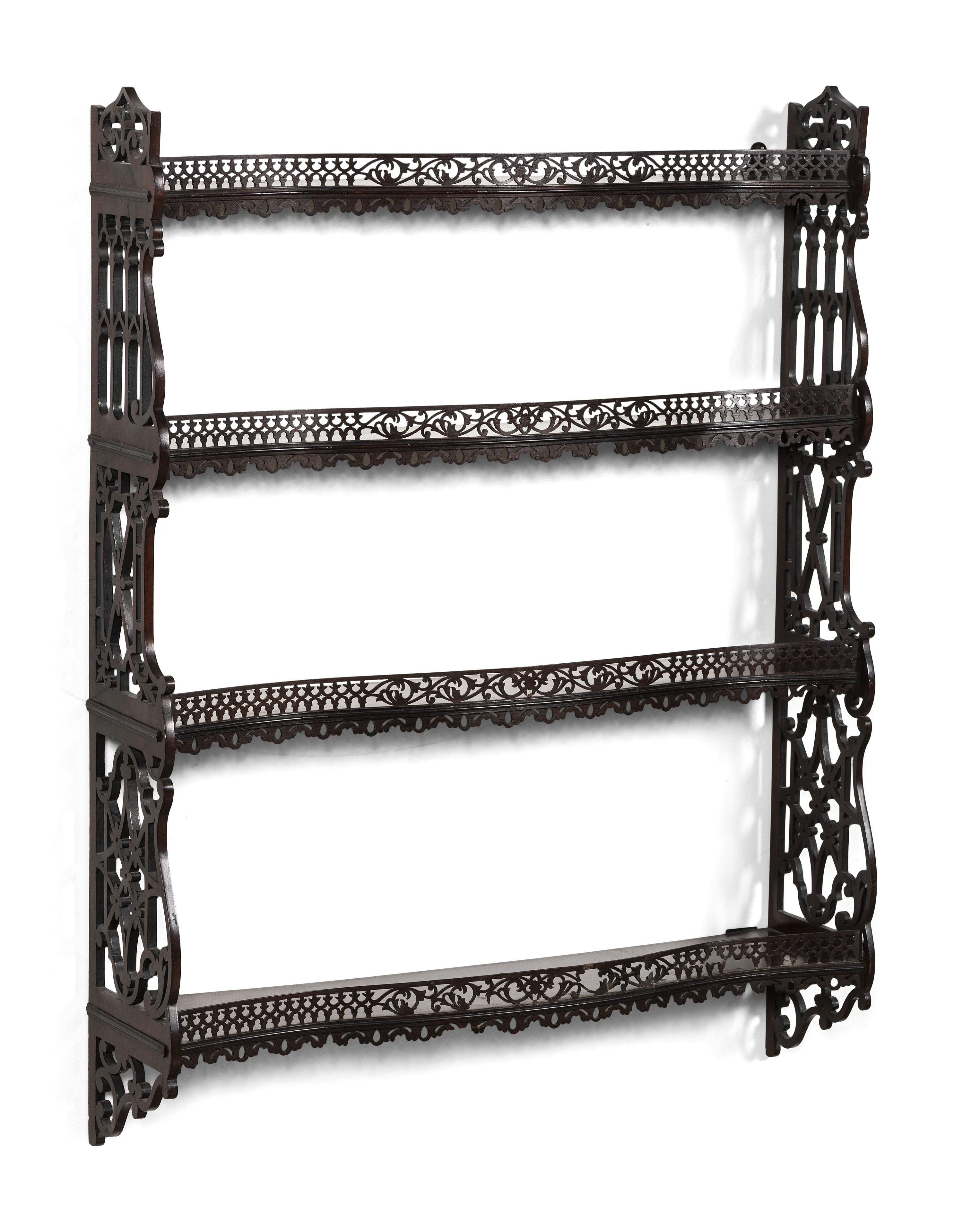 A Pair of Chinese Chippendale Pierced Mahogany Hanging Shelves