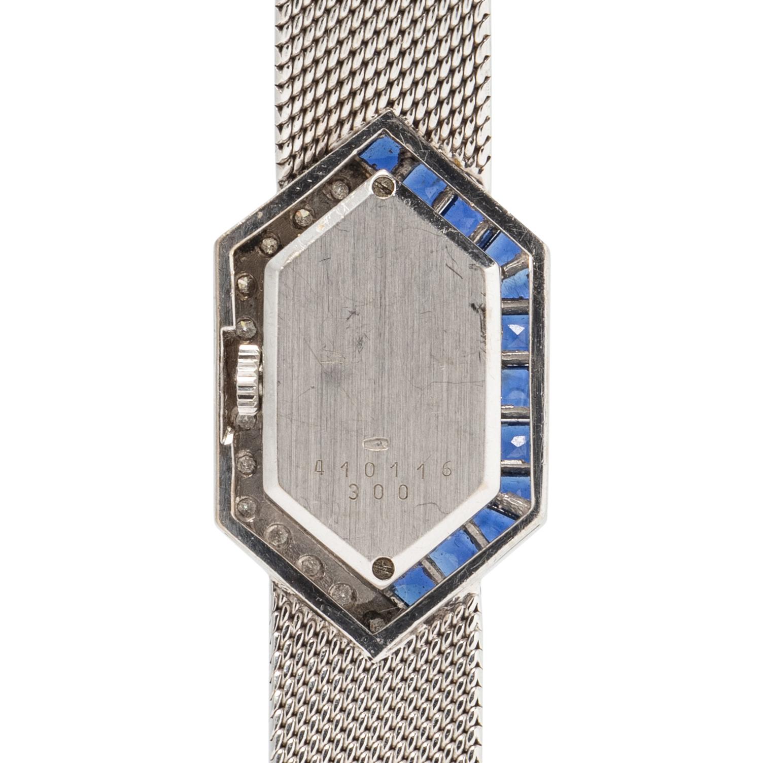CHOPARD, 18K WHITE GOLD, DIAMOND, AND SAPPHIRE WATCH