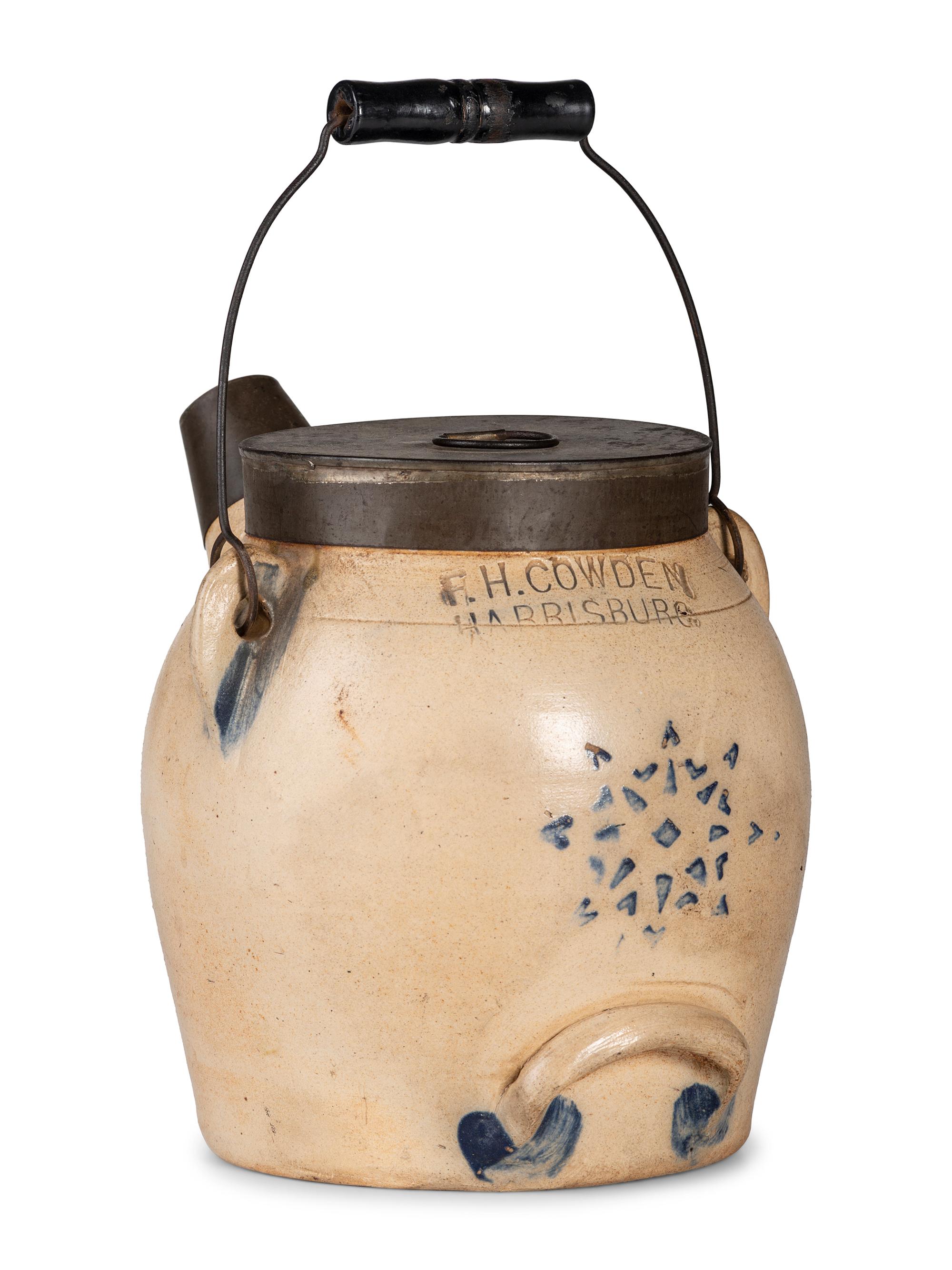 An F.H. Cowden Cobalt Decorated Stoneware Batter Jug