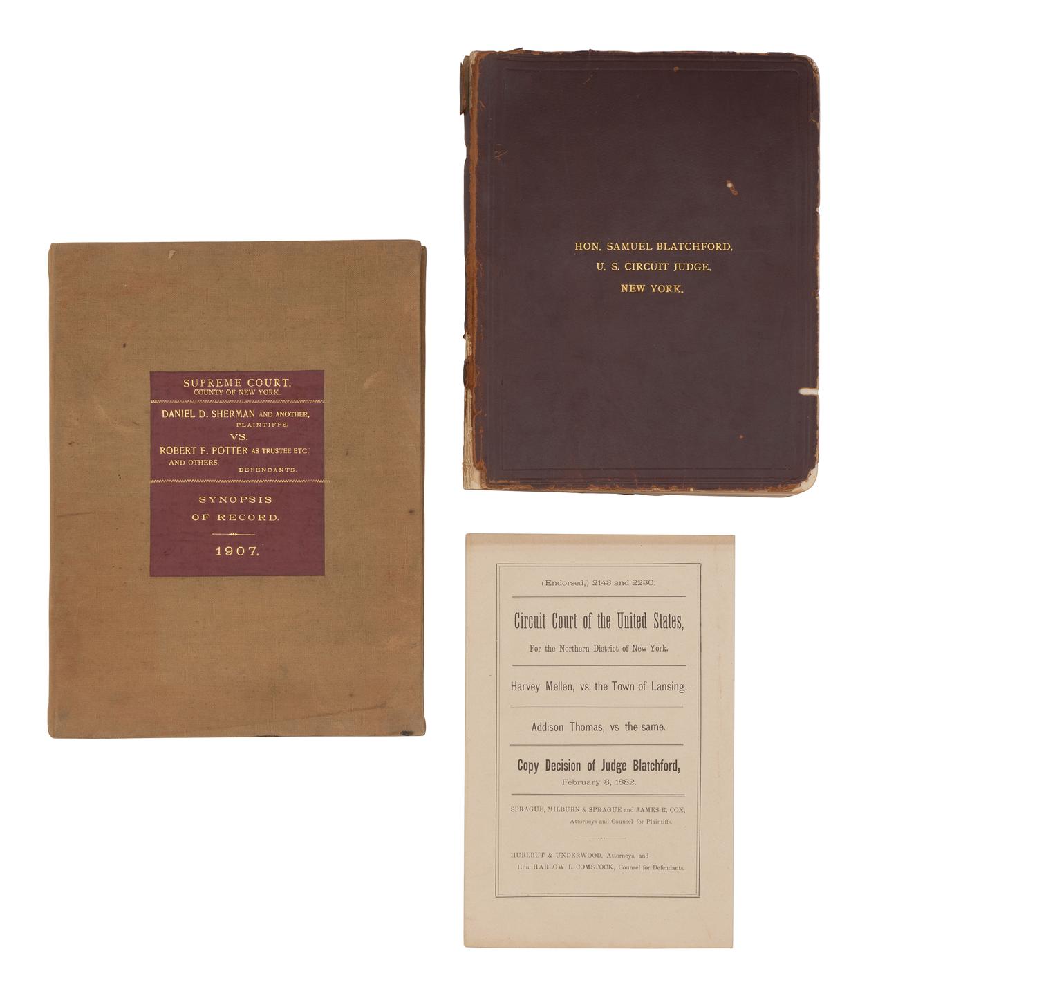 [US SUPREME COURT]. Blatchford family archive including documents, ledgers, photographs, and a silk menu signed by President Chester A. ARTHUR (1829-1886) and Supreme Court Justice Samuel Blatchford (1820-1893).