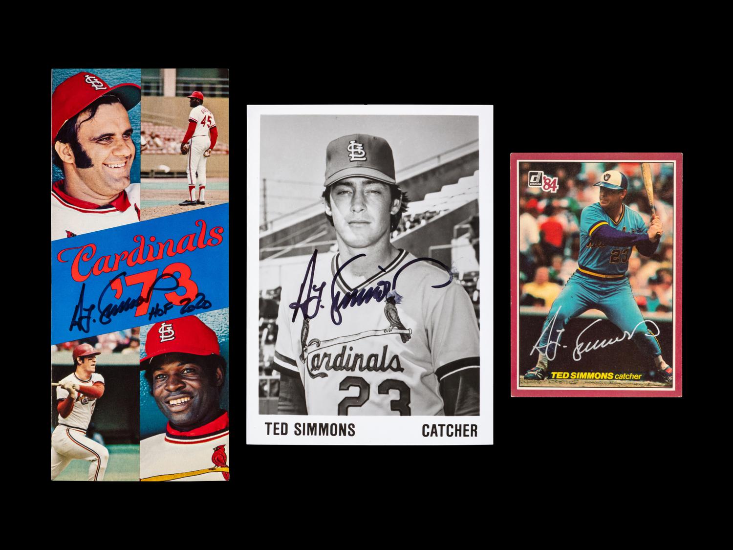**** REMAINING ITEMS NOW OFFERED IN 376988/26 **** **** BASEBALL CARDS FROM THIS GROUP NOW BEING OFFERED IN #376988/5 *** A Group of 20 Hall of Fame Ted Simmons Signed Autograph Items