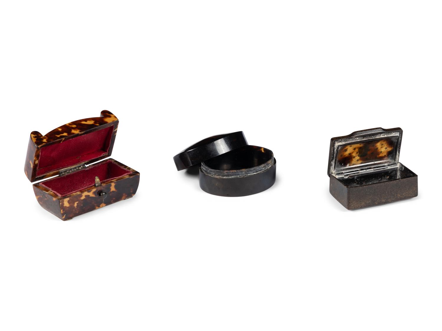 Three English Tortoise Shell Pill Boxes