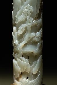 A Pair of Carved Celadon Jade Cylindrical Parfumiers
