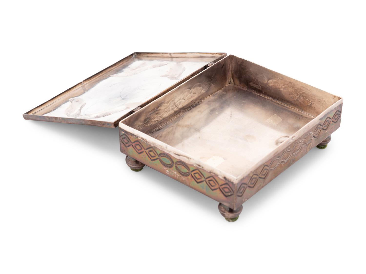 Navajo Stamped Silver Box, with Zuni Mosaic Inlaid Knifewing