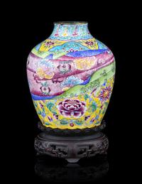 A Famille Rose Painted Enamel on Copper 'Trompe L’oeil' Jar