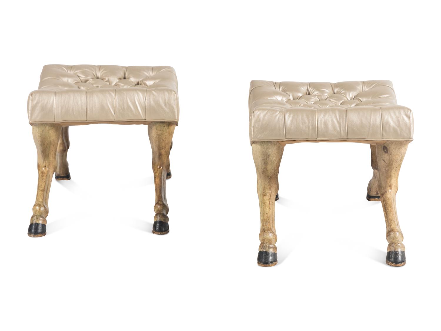 A Pair of Venetian Style Carved and Painted Stools