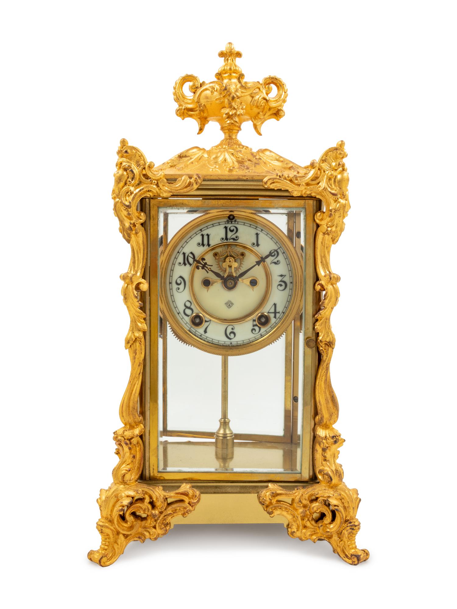 An Ansonia Viscount Gilt Metal Crystal Regulator Clock