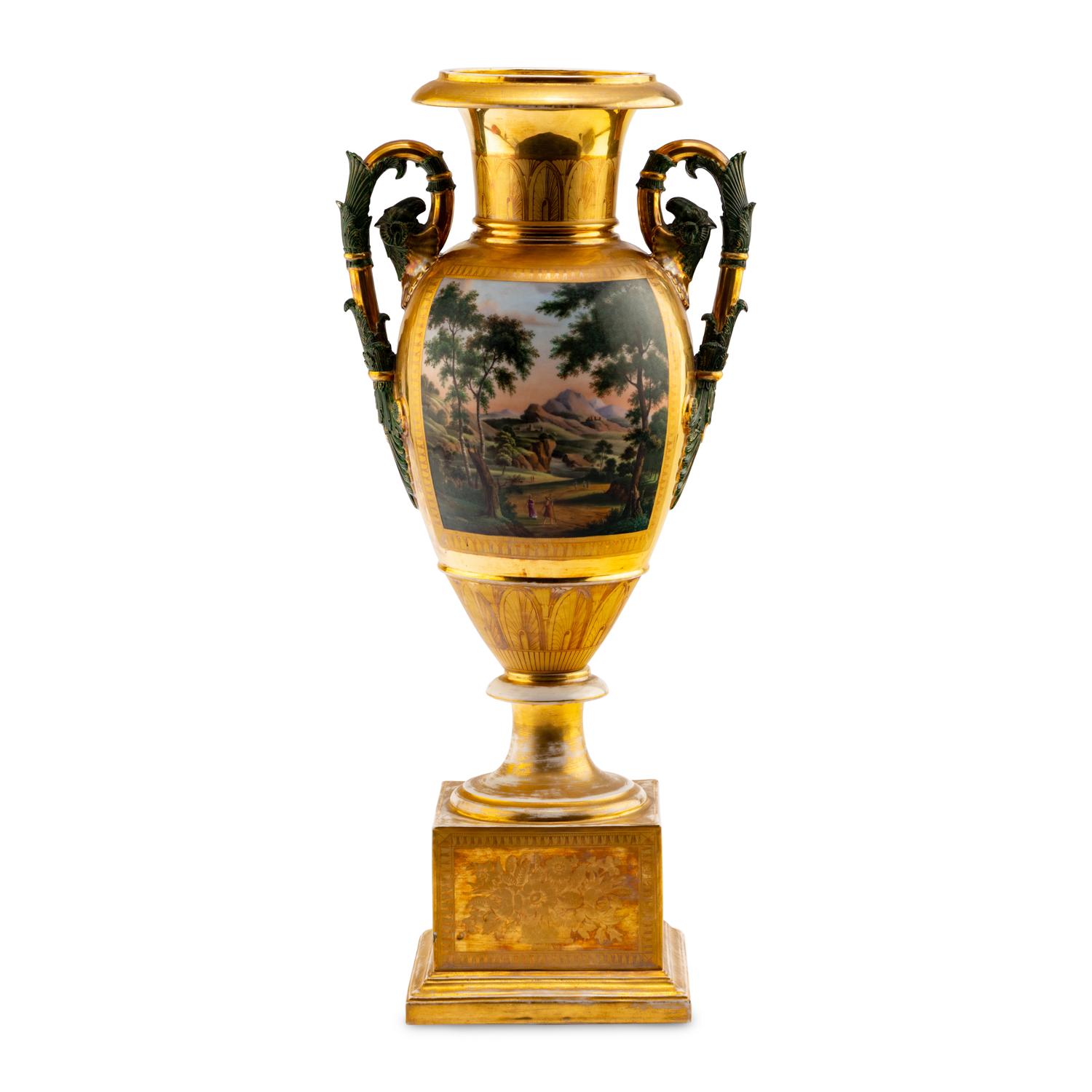 A Paris Porcelain Scenic and Floral-Painted Vase