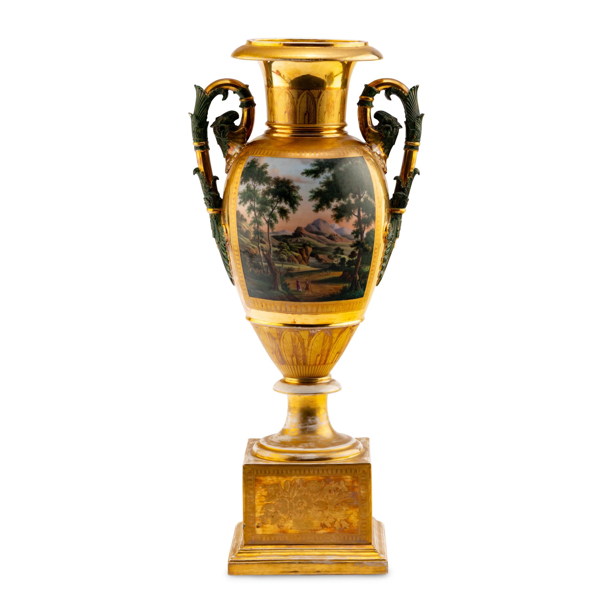 A Paris Porcelain Scenic and Floral-Painted Vase