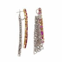 Ruby, Diamond, and Bicolor Gold Drop Earrings