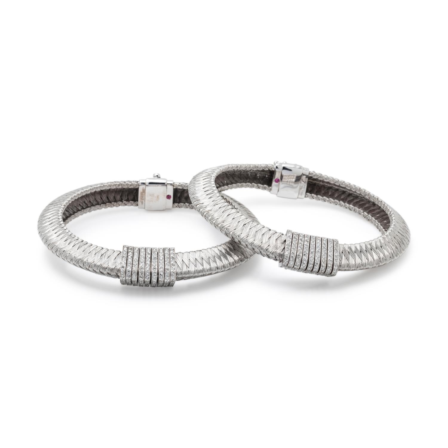 ROBERTO COIN, PAIR OF WHITE GOLD AND DIAMOND BRACELETS