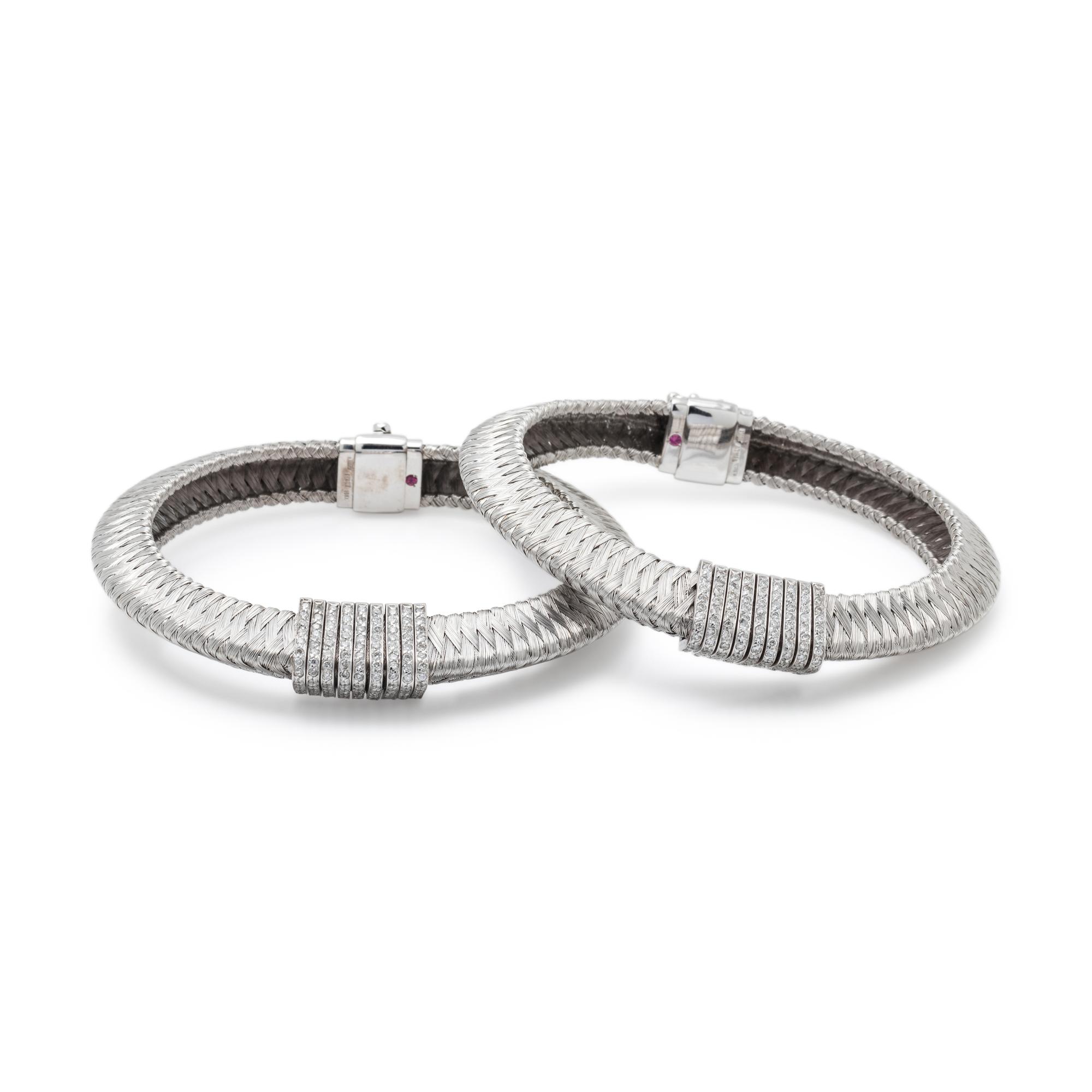 ROBERTO COIN, PAIR OF WHITE GOLD AND DIAMOND BRACELETS