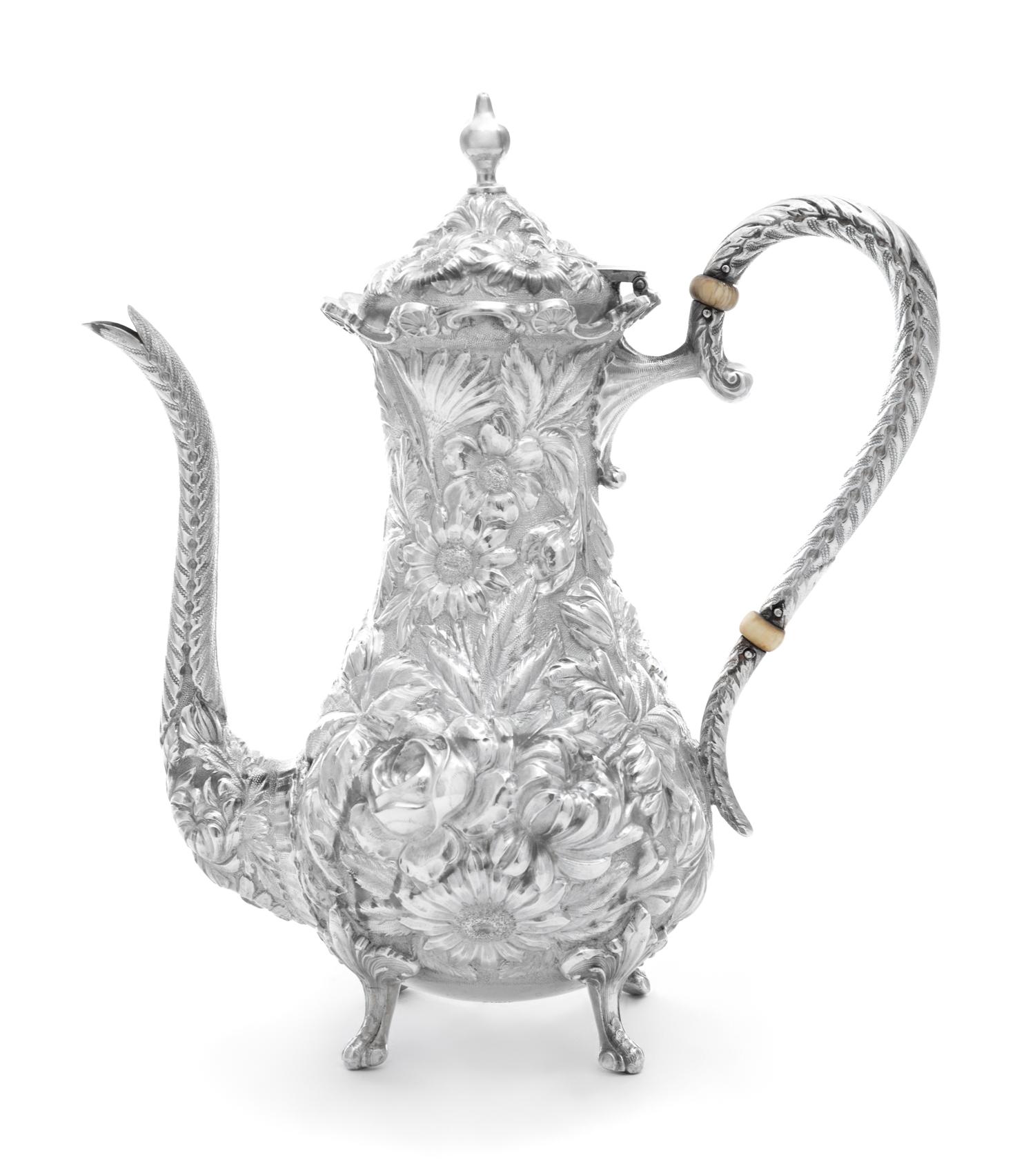An American Silver Tea Pot, The Stieff Company, Baltimore, MD, 1926, Rose pattern.