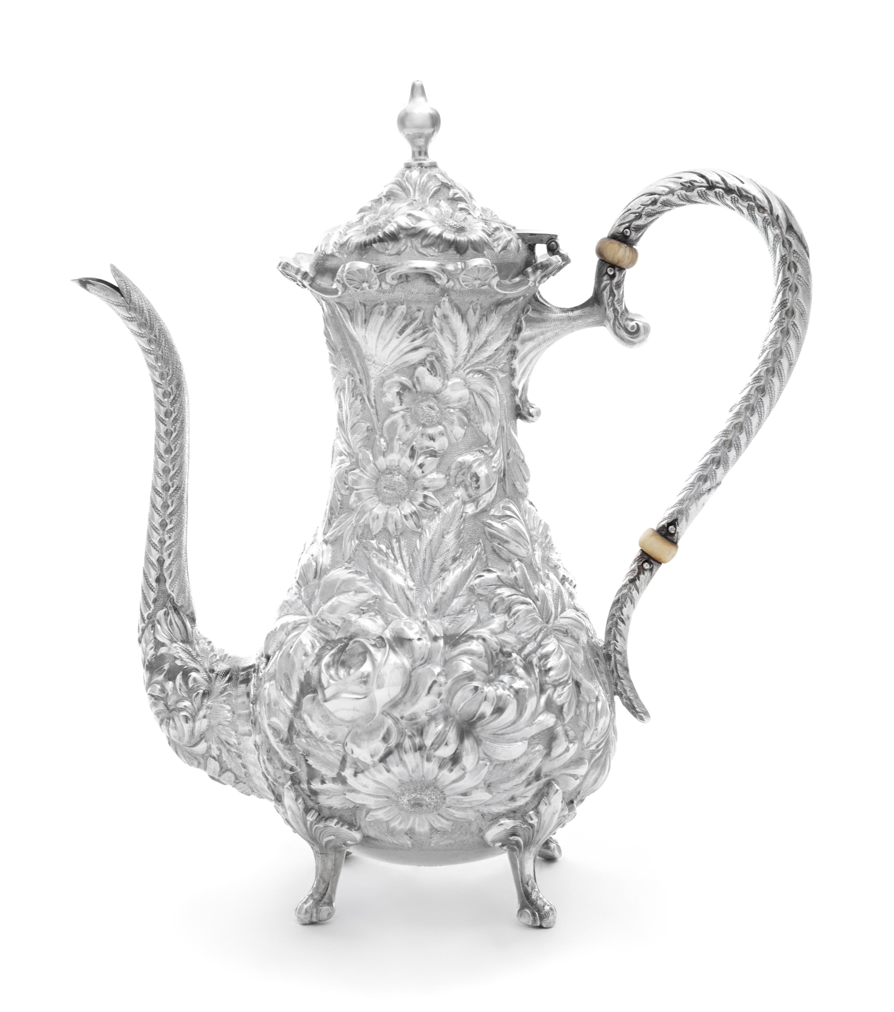 An American Silver Tea Pot, The Stieff Company, Baltimore, MD, 1926, Rose pattern.