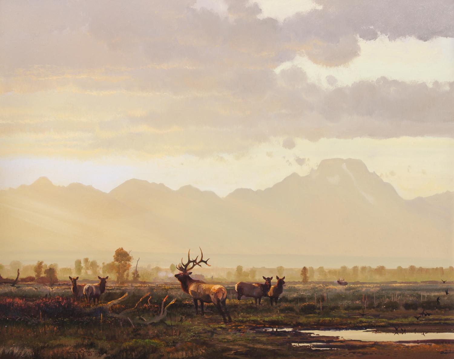 Michael B. Coleman, (American, b. 1946), Elk with Mt. Moran