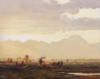 Michael B. Coleman, (American, b. 1946), Elk with Mt. Moran