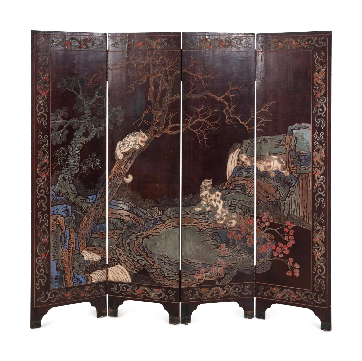 A Chinese Export Lacquer Four-Panel Screen