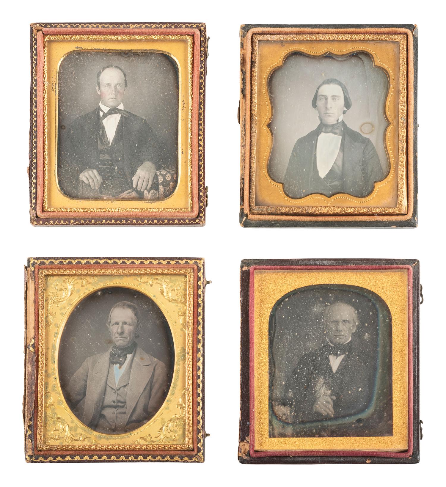 [EARLY PHOTOGRAPHY]. 20 sixth plate daguerreotypes of men with stern, serious, or striking expressions.