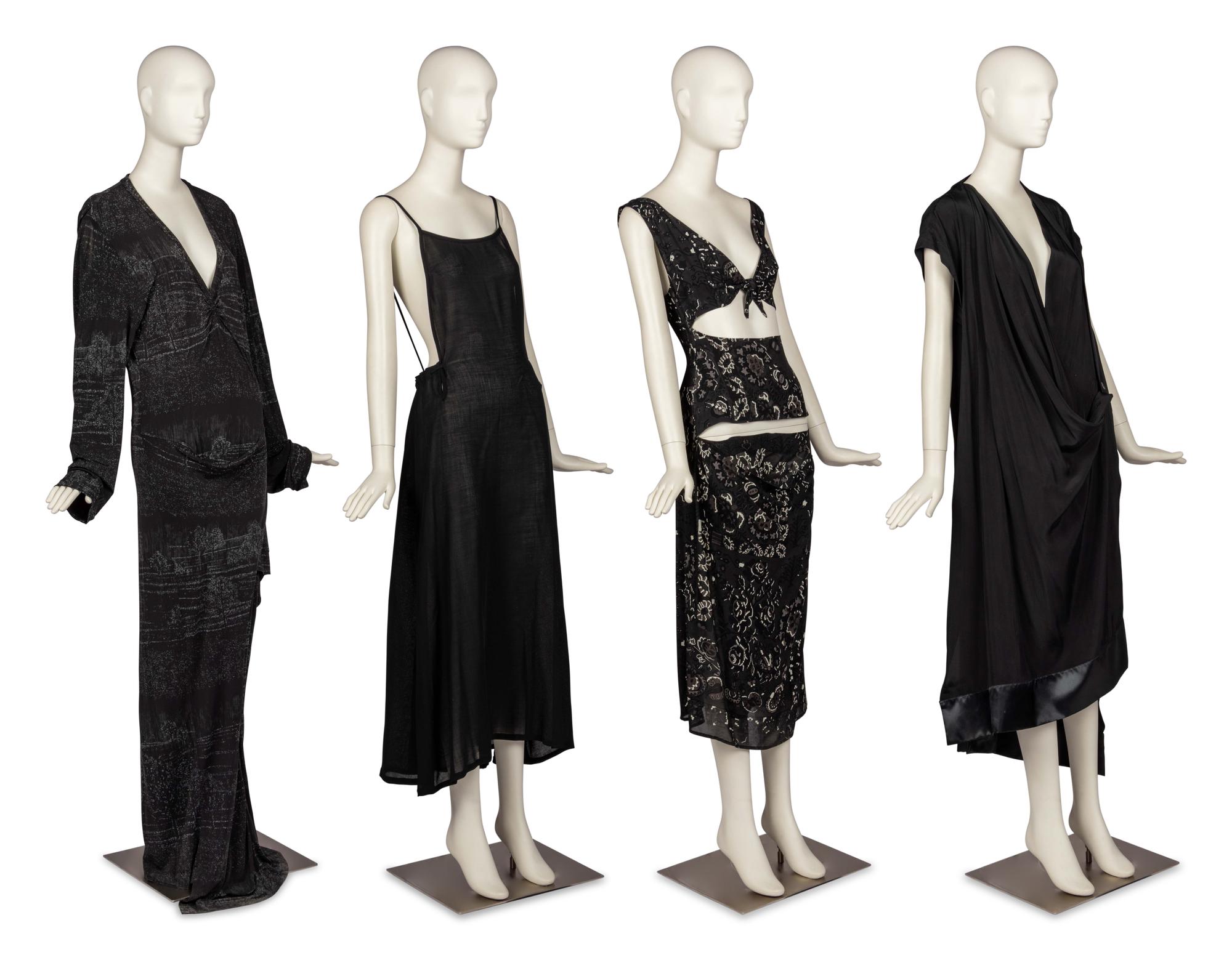 Four Dresses by Yohji Yamamoto, Comme des Garçons, Jil Sander, and Issey Miyake, 1980-90s