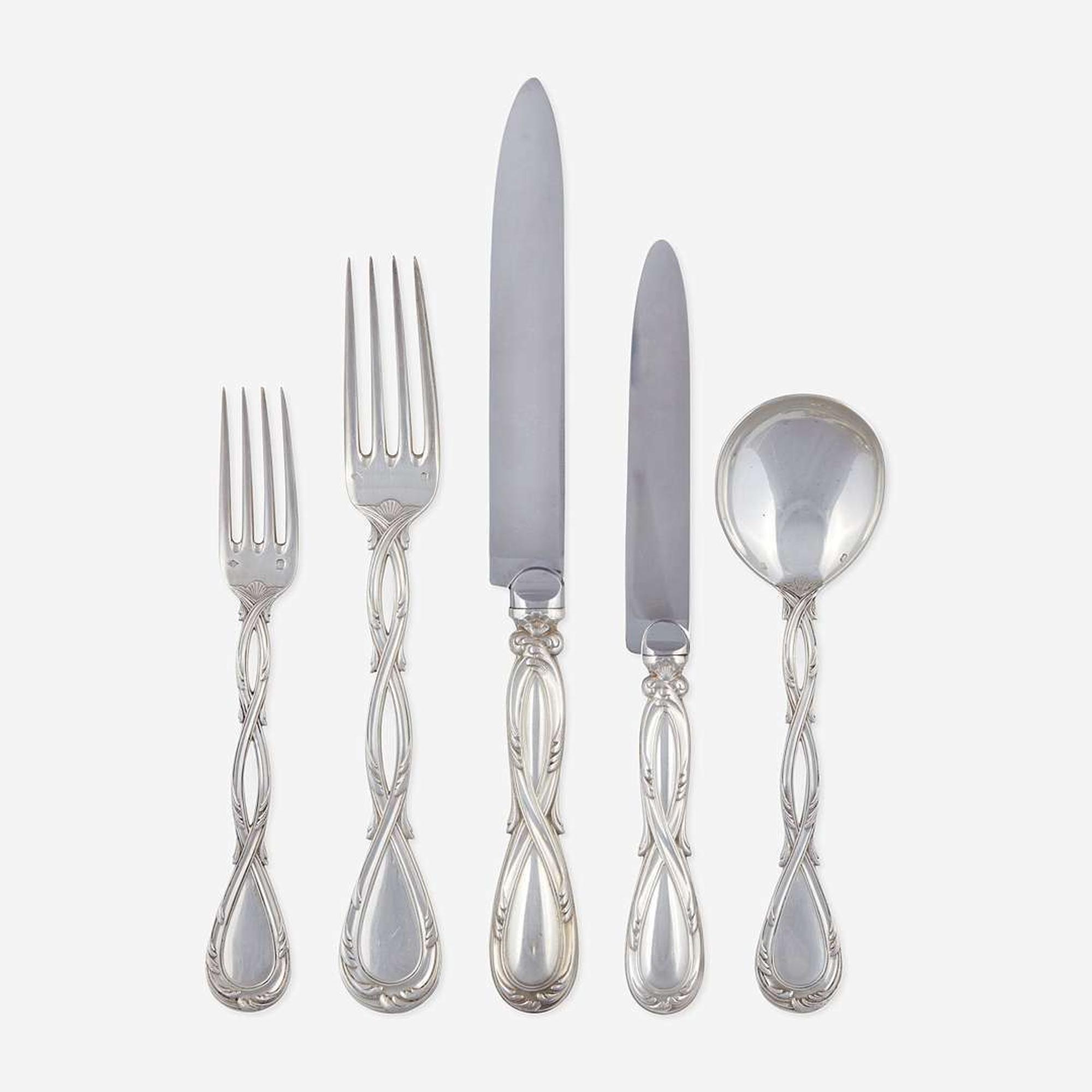 An Extensive French Sterling Silver Flatware Service Puiforcat, Paris, 20th century