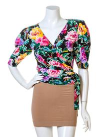A Pair of Emanuel Ungaro Silk Floral Wrap Blouses, Black size 10, White no size.