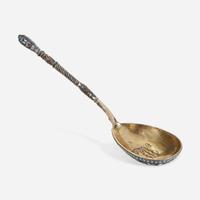 A Russian Silver Gilt Enamelled Spoon Gustav Klingert, Moscow, between 1861-1896