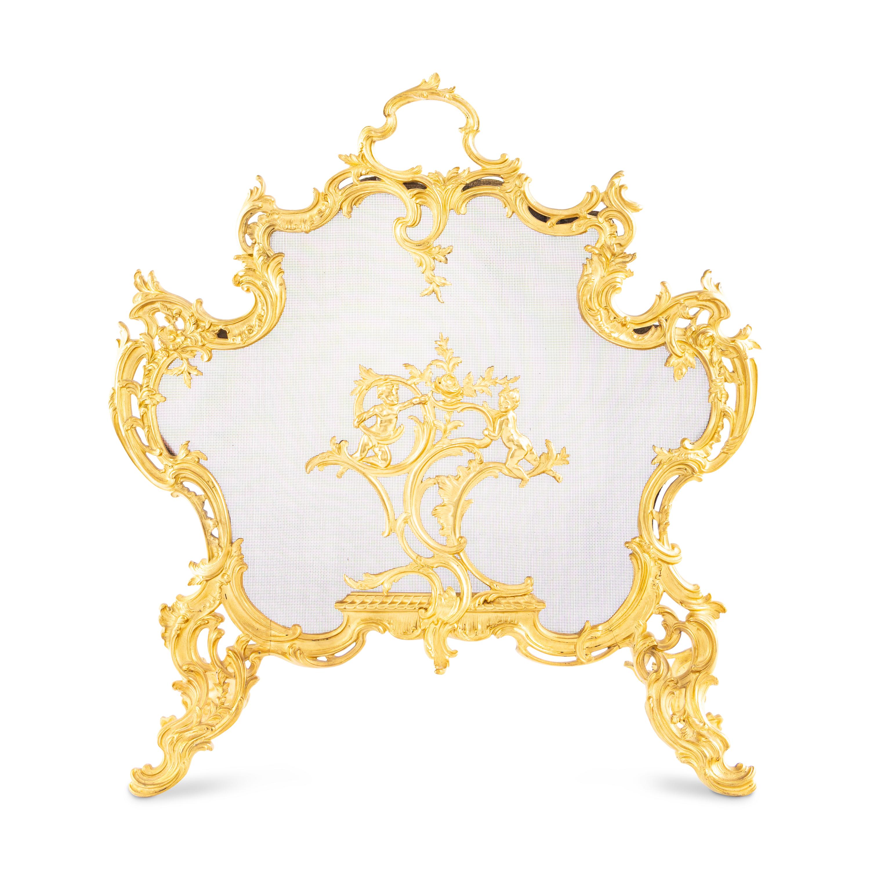 A Louis XV Style Gilt Bronze Fire Screen