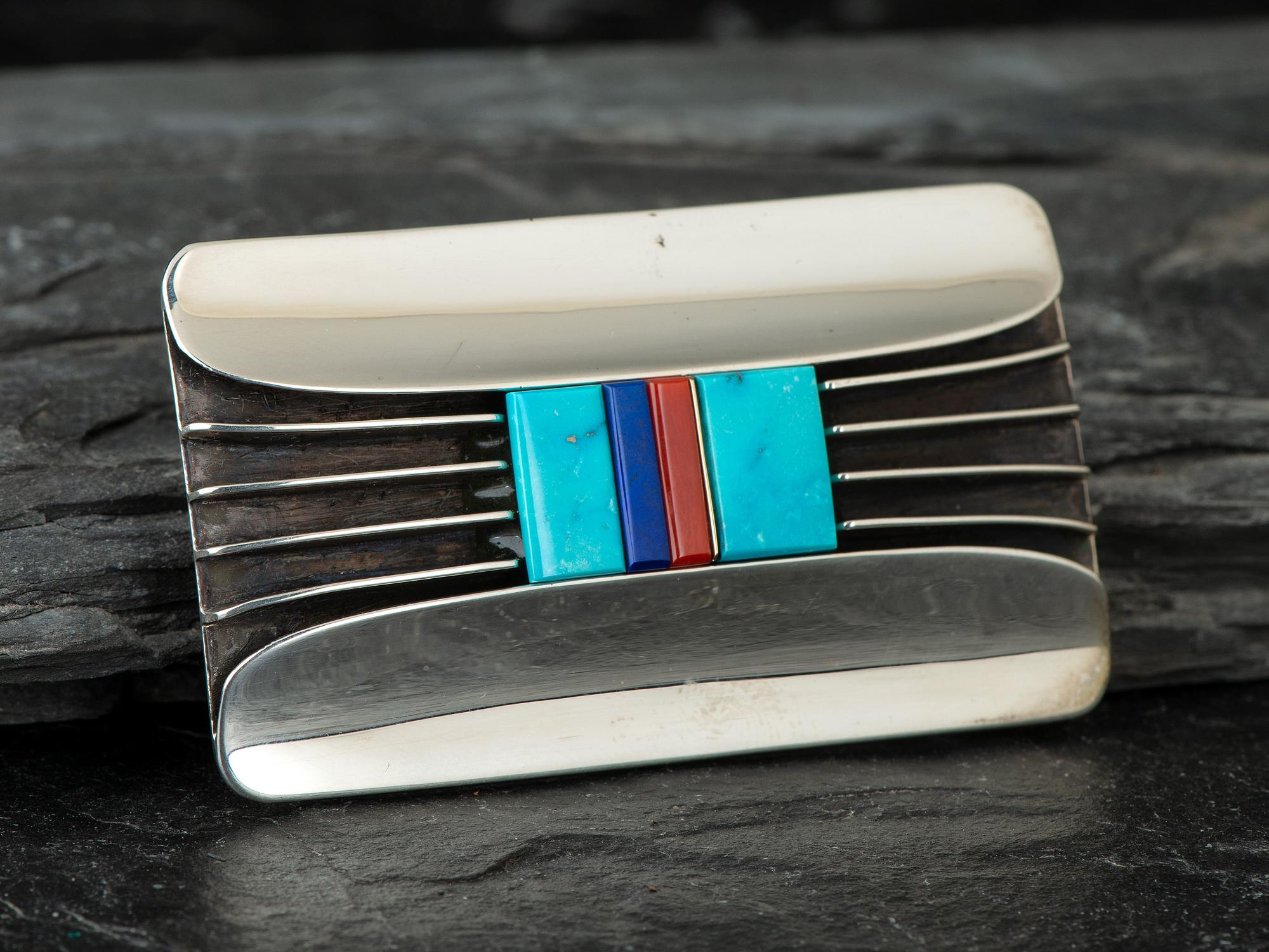 Silver Belt Buckle with Inlay
