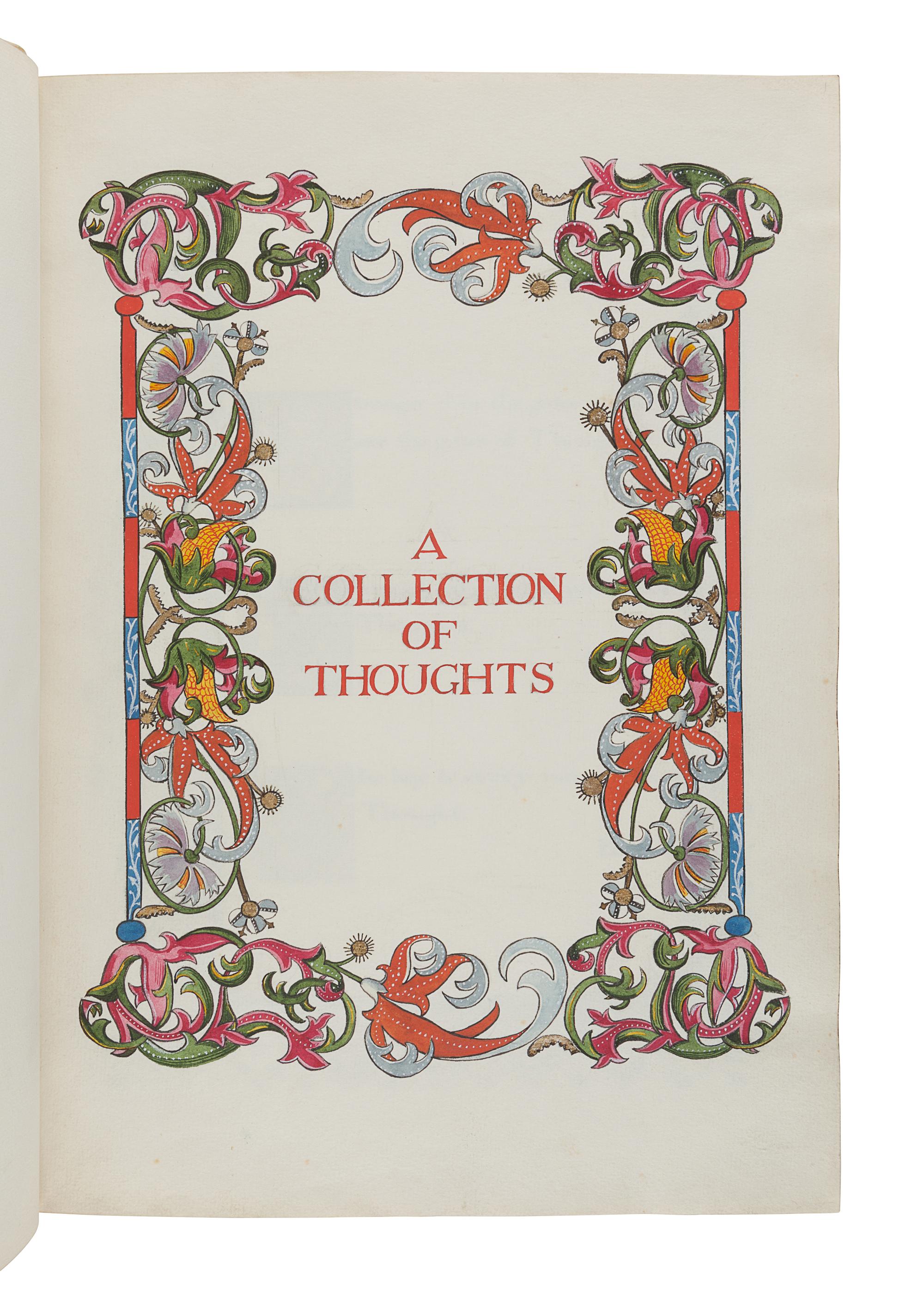 [MANUSCRIPTS -- ILLUMINATED]. Cover title: A Collection of Thoughts . Illuminated manuscript, vellum. N.p., n.d. [20th century].