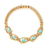 VICTORIAN, YELLOW GOLD, TURQUOISE, AND SEED PEARL BRACELET