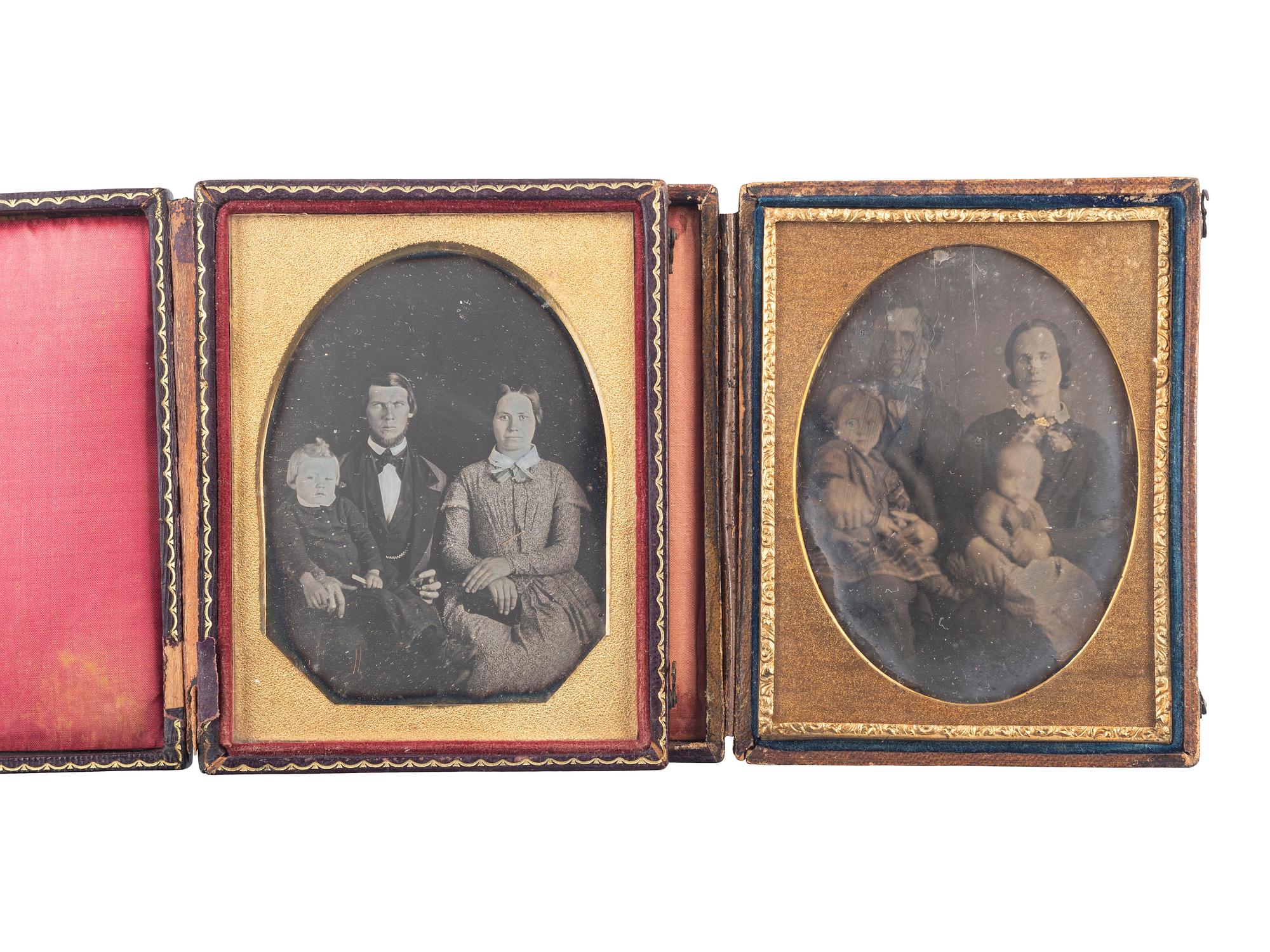 [EARLY PHOTOGRAPHY]. 10 quarter plate daguerreotype portraits of parents with children, including: