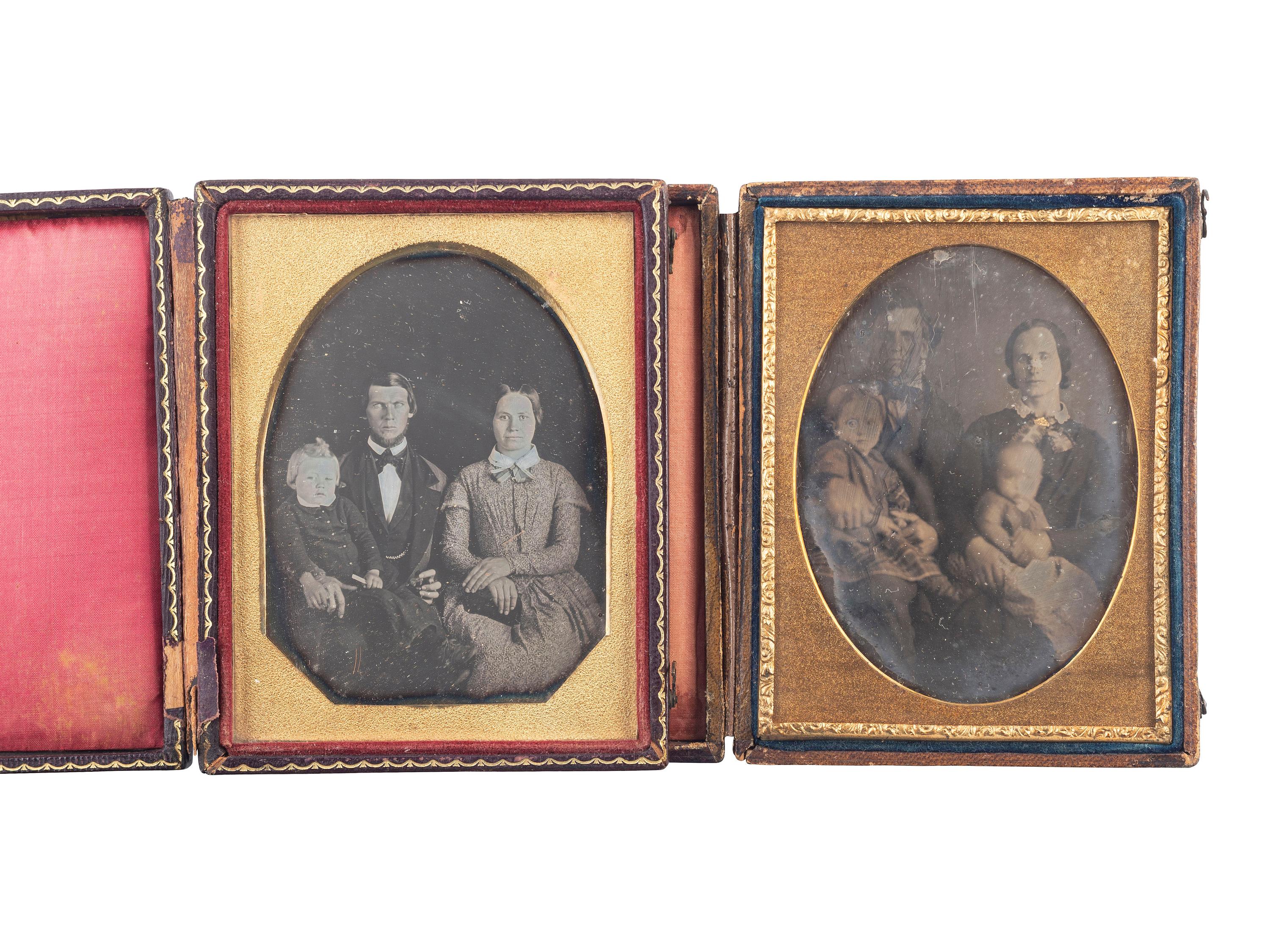 [EARLY PHOTOGRAPHY]. 10 quarter plate daguerreotype portraits of parents with children, including: