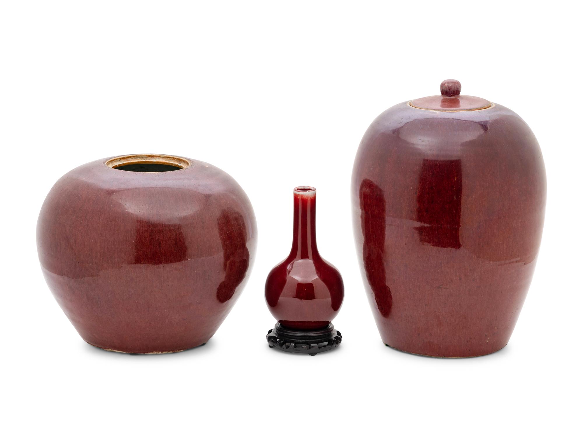 Three Chinese Oxblood Red Glazed Porcelain Articles