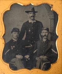 A Sixth Plate Cased Tintype of Three Cigar-Smoking Union Soldiers