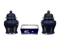 Three Chinese Blue Glazed Porcelain Wares