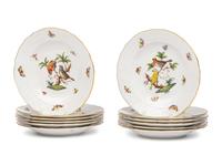 A Set of Twelve Herend Rothschild Bird Porcelain Dessert Plates