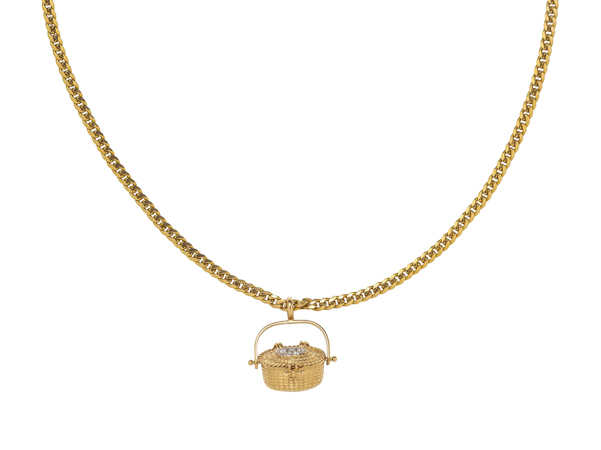 YELLOW GOLD AND DIAMOND NANTUCKET BASKET PENDANT/NECKLACE