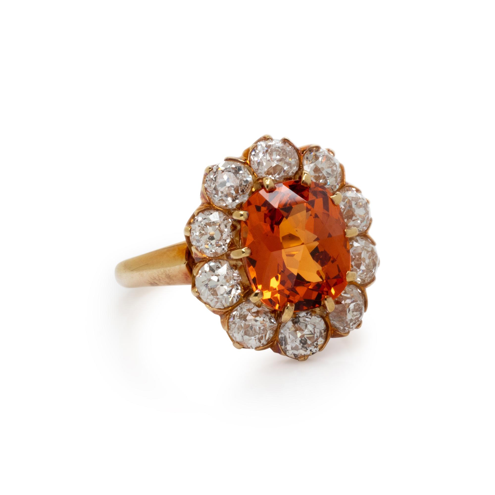 SPESSARTINE GARNET AND DIAMOND RING