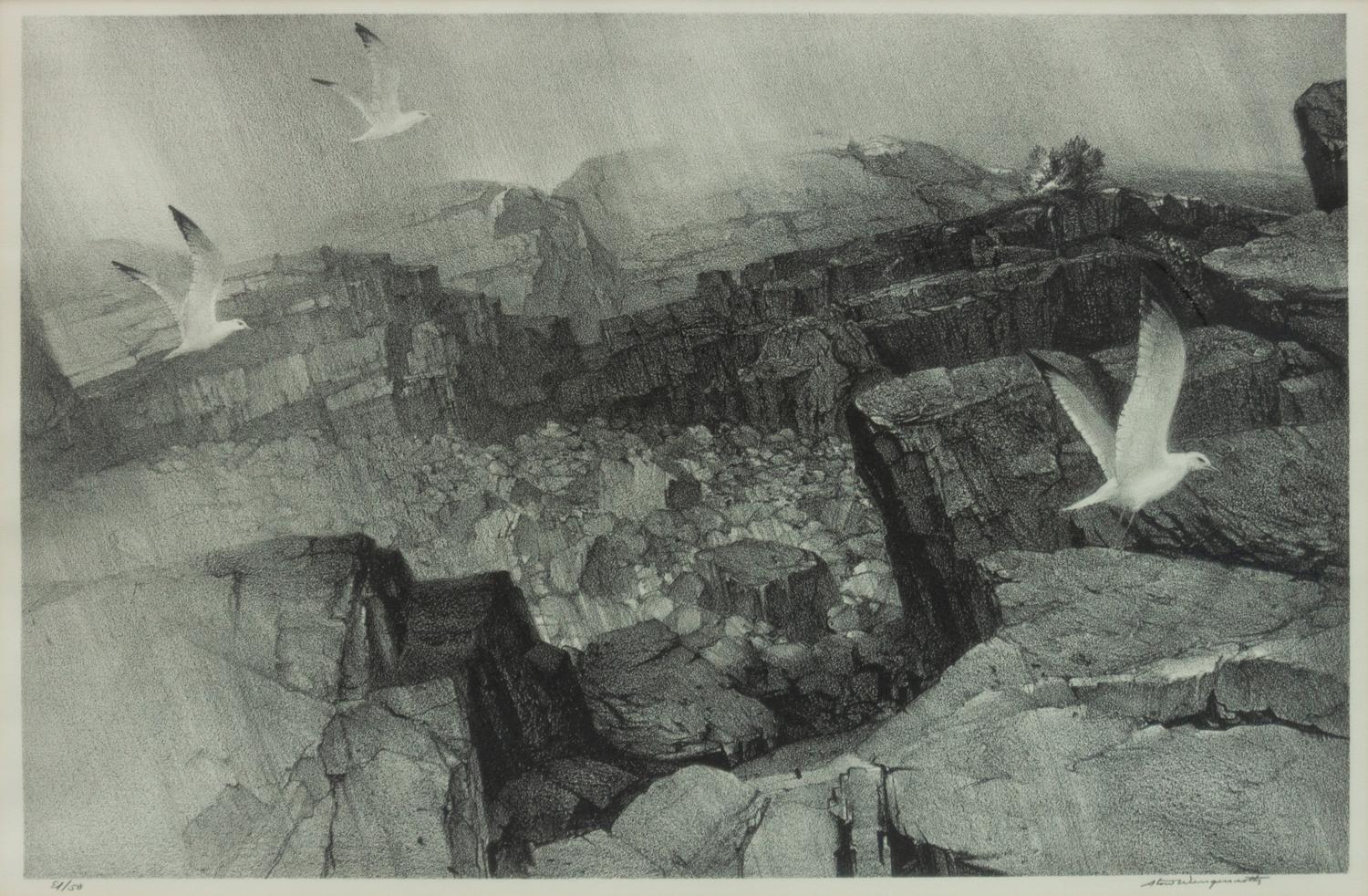 A group of three prints of Ogunquit, Maine ( Cat Boat , 1951; Fog From the Sea , 1951; Storm Ledge , 1950)