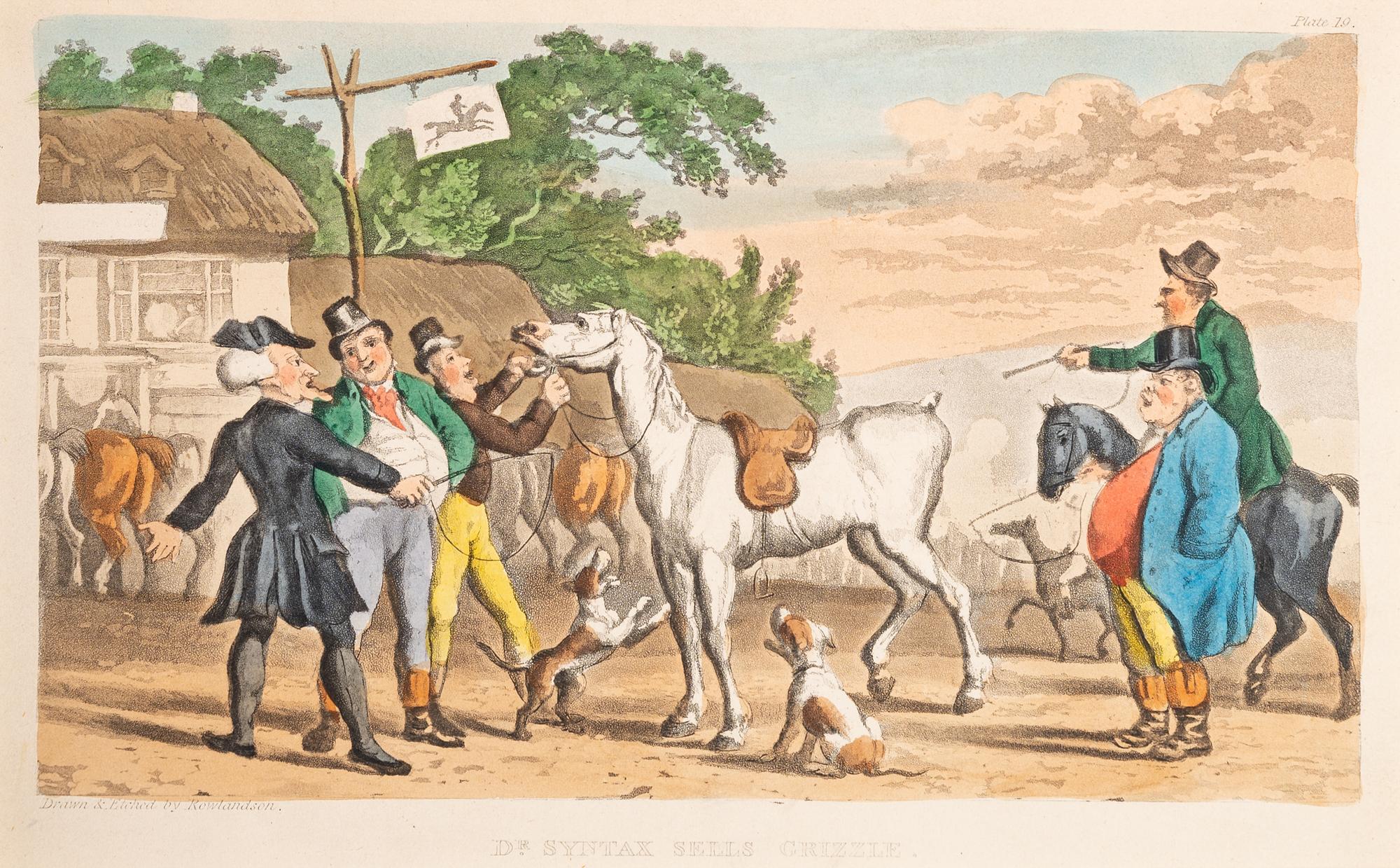 A group of six prints ( The Dance of Death; Dr. Syntax Pursued by a Bull; Dr. Syntax Sells Grizzle; Vision of Skulls; The Cellar Quartette; Setting Out from Edinburgh )