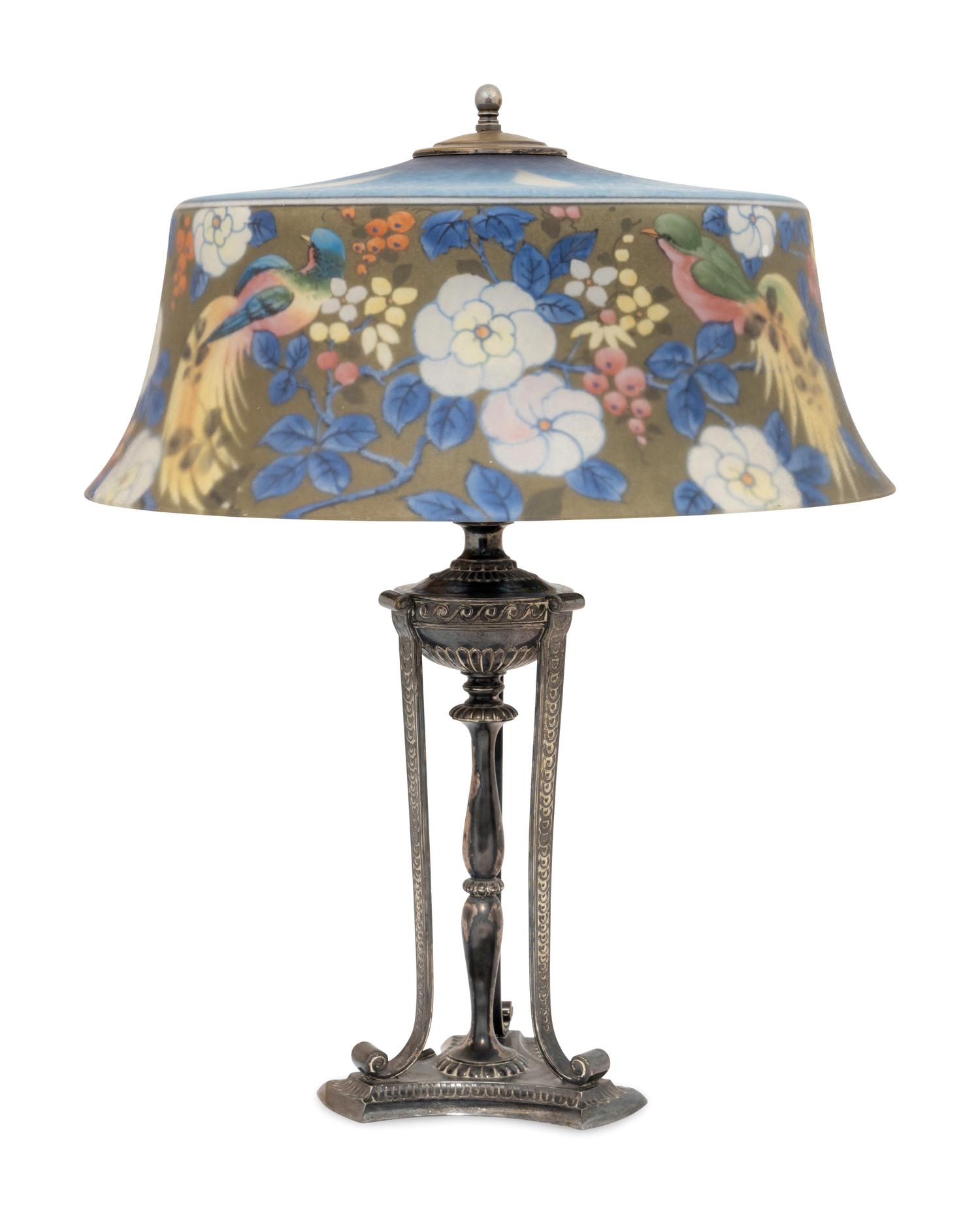 Reverse Painted Birds of Paradise Lamp
