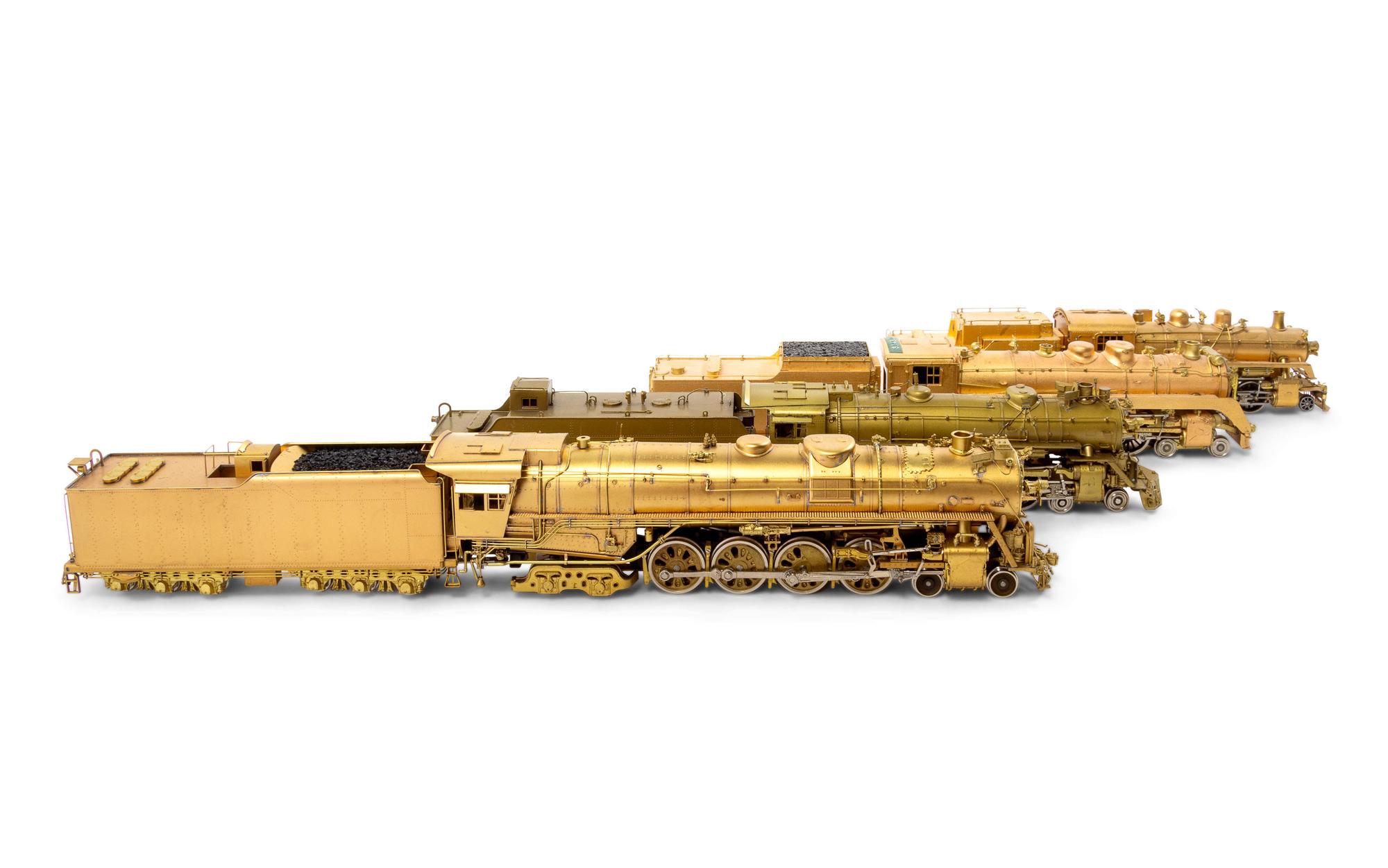 A Group of Four Brass HO-Gauge Locomotives and Tenders