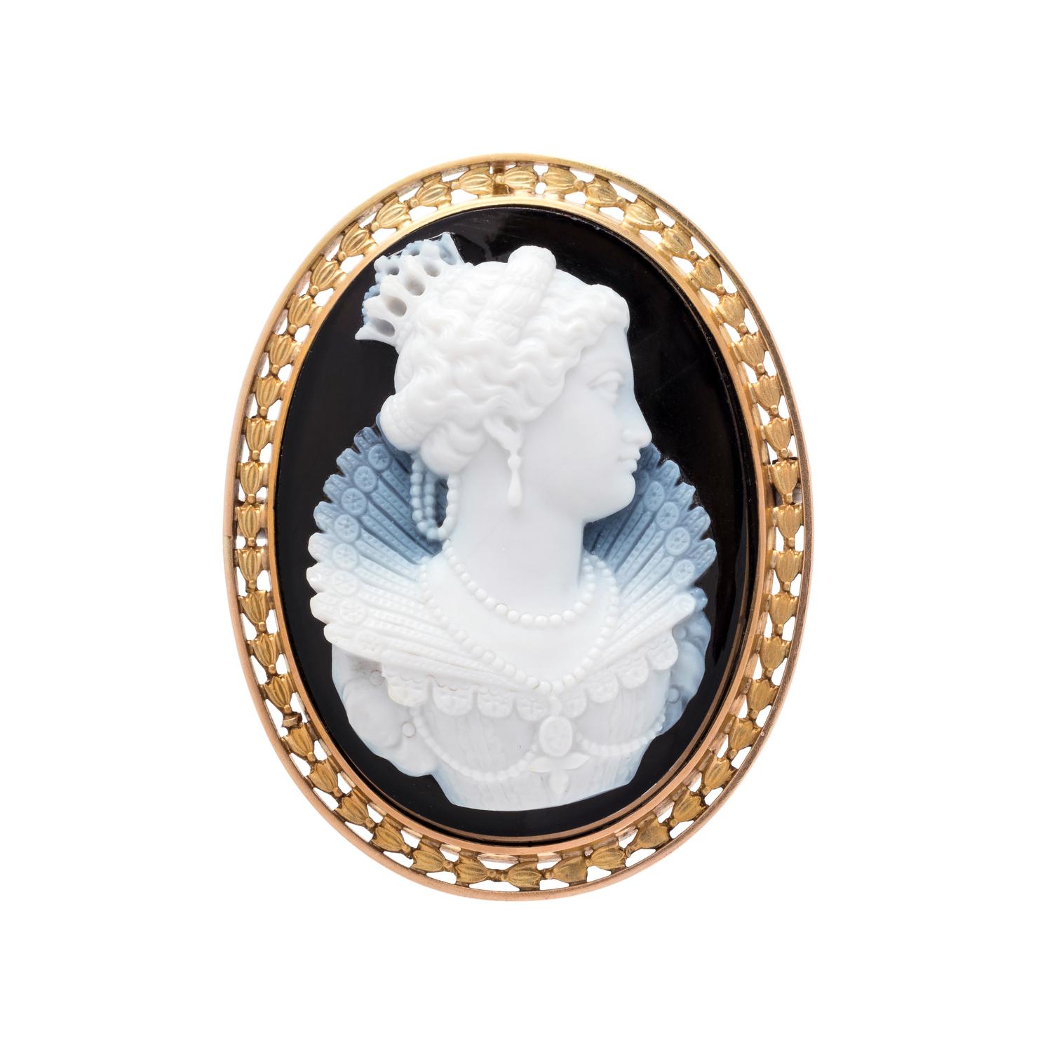 LOUIS ZOLLNER, ANTIQUE, ONYX CAMEO BROOCH