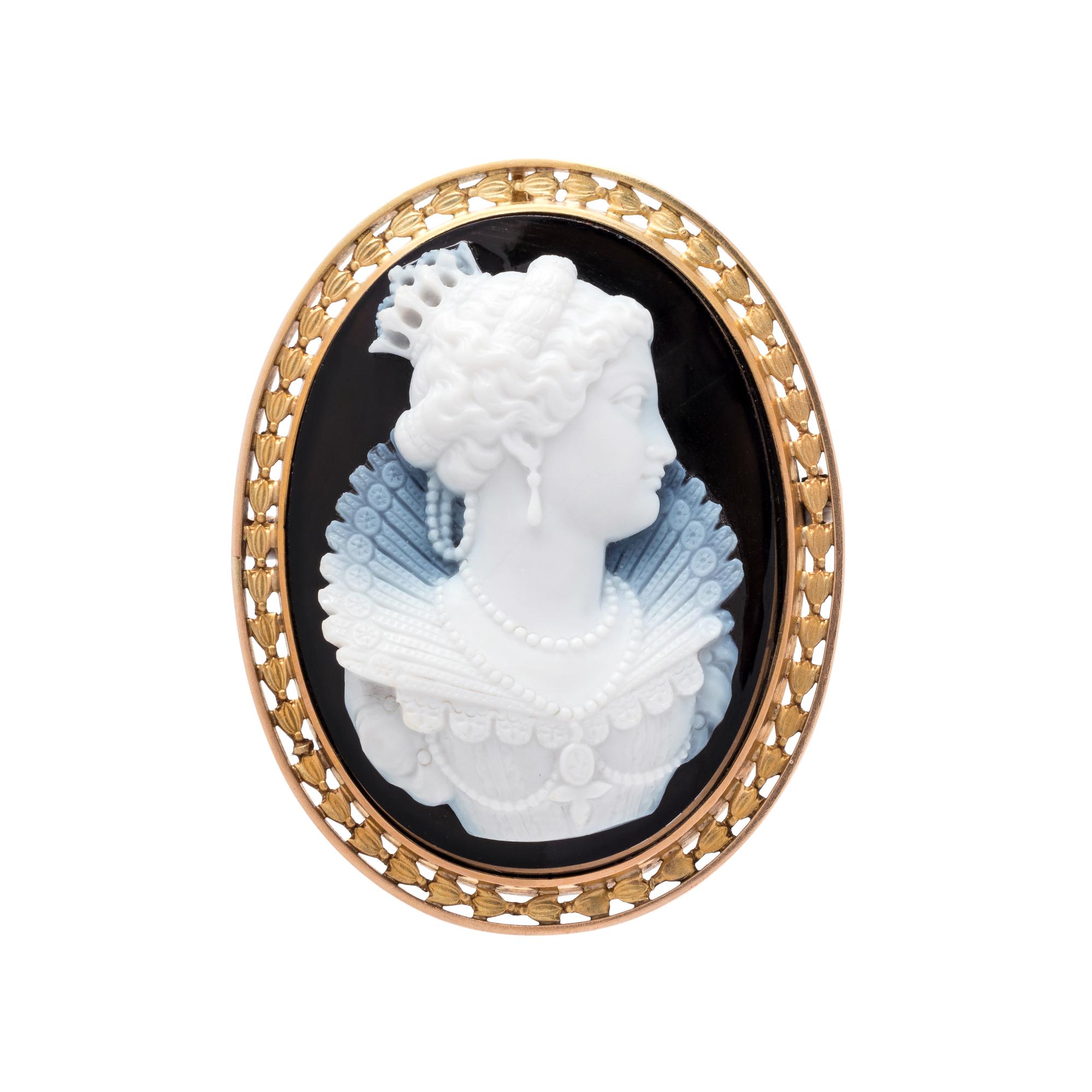LOUIS ZOLLNER, ANTIQUE, ONYX CAMEO BROOCH