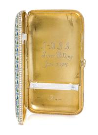 A Russian Enameled Silver-Gilt Cigarette Case, Mark of Pavel Ovchinnikov with Imperial warrant, Moscow, late 19th century, the case dec