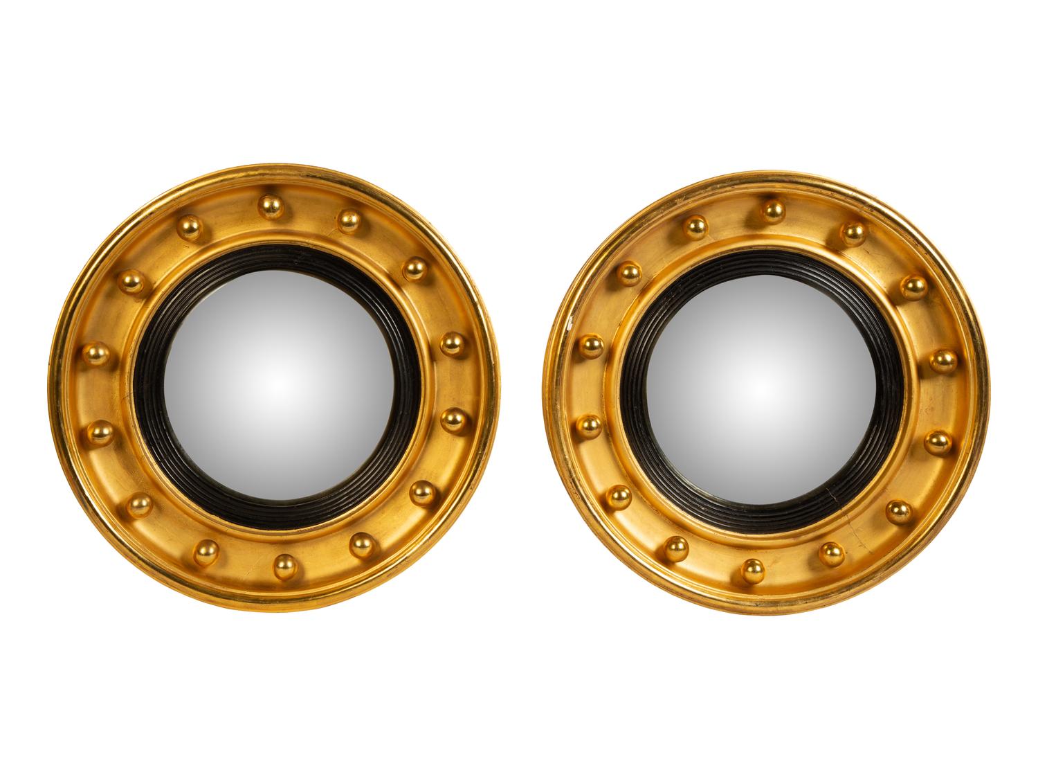 A Pair of English Gilt Framed Bull's Eye Mirrors — 19TH CENTURY