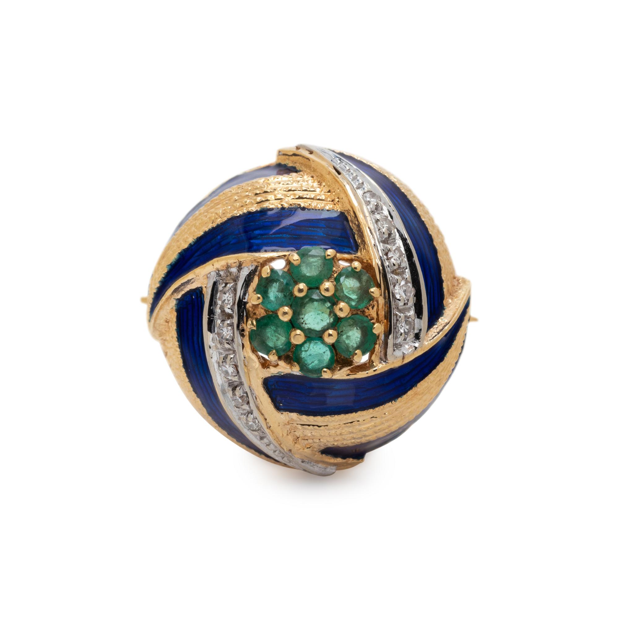 YELLOW GOLD, EMERALD, DIAMOND AND ENAMEL RING